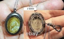 1 Victorian Mourning Hair Art, Tintype Photo in Niello Brooch Woven Pallett Work