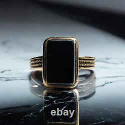 10k Gold- ANTIQUE Victorian Mourning Ring -Black Onyx Ring -Signet -Size 7 -1.5g