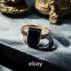 10k Gold- ANTIQUE Victorian Mourning Ring -Black Onyx Ring -Signet -Size 7 -1.5g