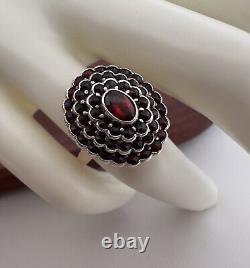 14K GOLD ANTIQUE VICTORIAN GARNET RING MOURNING JEWELRY 900 SZ 6 8g