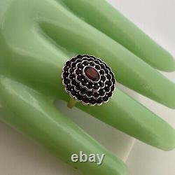 14K GOLD ANTIQUE VICTORIAN GARNET RING MOURNING JEWELRY 900 SZ 6 8g