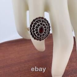 14K GOLD ANTIQUE VICTORIAN GARNET RING MOURNING JEWELRY 900 SZ 6 8g