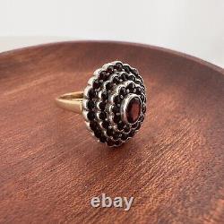 14K GOLD ANTIQUE VICTORIAN GARNET RING MOURNING JEWELRY 900 SZ 6 8g