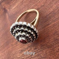 14K GOLD ANTIQUE VICTORIAN GARNET RING MOURNING JEWELRY 900 SZ 6 8g