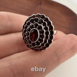 14K GOLD ANTIQUE VICTORIAN GARNET RING MOURNING JEWELRY 900 SZ 6 8g