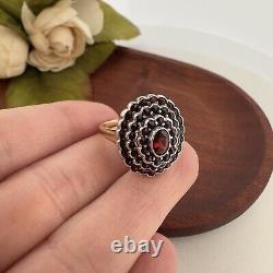 14K GOLD ANTIQUE VICTORIAN GARNET RING MOURNING JEWELRY 900 SZ 6 8g