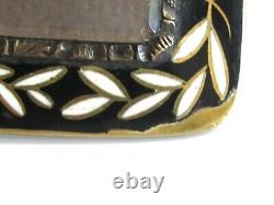 14k Yellow Gold Victorian Hair Mourning Pin W Black Enamel Laurel Leaves