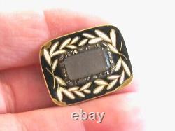 14k Yellow Gold Victorian Hair Mourning Pin W Black Enamel Laurel Leaves