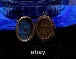 14k Yellow Gold Victorian Mourning Hair blue enamel locket 4.26g Stk#AU477