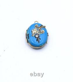 14k Yellow Gold Victorian Mourning Hair blue enamel locket 4.26g Stk#AU477