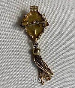 15Victorian Gold Filled Mourning Necklace Brooch Pearls Taille d'Epargne Tassel
