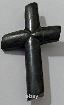 1800s Cross Vulcanite Gutta Percha Mourning Pin Brooch Antique Victorian