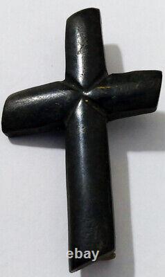 1800s Cross Vulcanite Gutta Percha Mourning Pin Brooch Antique Victorian