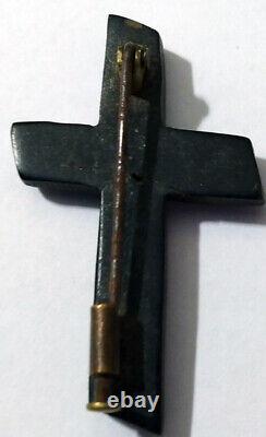 1800s Cross Vulcanite Gutta Percha Mourning Pin Brooch Antique Victorian