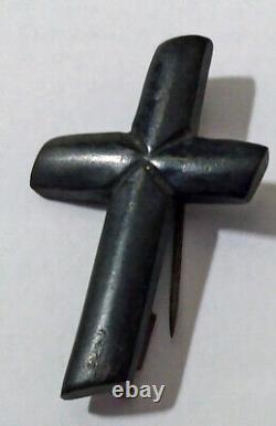 1800s Cross Vulcanite Gutta Percha Mourning Pin Brooch Antique Victorian