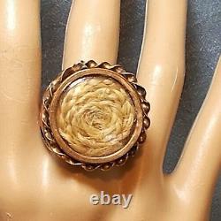 1880 Victorian Mourning Hair Ring, Gold Filled Mourning Blonde Plaited Hair Dome