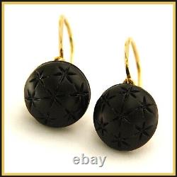 18k Yellow GOLD and Black JET Antique Victorian Mourning Jewelry Dangle Earrings