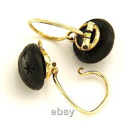 18k Yellow GOLD and Black JET Antique Victorian Mourning Jewelry Dangle Earrings