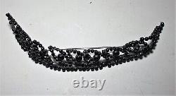 1910 Handmade BEADED by Victorians Mourning Brooch or add comb. TIARA Black Jet