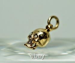 19c. Victorian Antique 14K Gold Memento Mori Skull Pendant Charm Diamonds Swivel