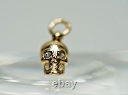 19c. Victorian Antique 14K Gold Memento Mori Skull Pendant Charm Diamonds Swivel