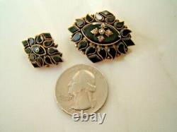 2 Antique Black Onyx 14 kt Gold Mourning Pins Set Tears Seed Pearl