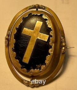 A Vintage Two Sided Swivel Victorian Mourning Brooch. Photo Brooch With Cross