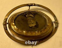 A Vintage Two Sided Swivel Victorian Mourning Brooch. Photo Brooch With Cross