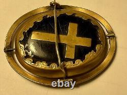 A Vintage Two Sided Swivel Victorian Mourning Brooch. Photo Brooch With Cross