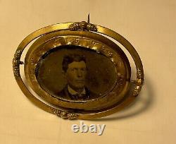 A Vintage Two Sided Swivel Victorian Mourning Brooch. Photo Brooch With Cross