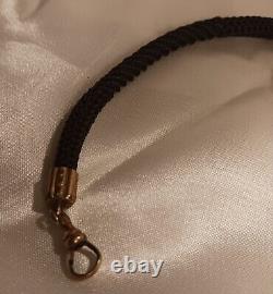 ANTIQUE CIVIL WAR ERA WOVEN REAL HAIR MOURNING WATCH CHAIN W FOB 15K Gold
