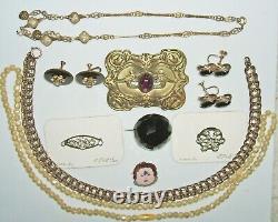 ANTIQUE COSTUME JEWELRY LOT Mourning Brooch Victorian Necklace Sash Pin MUST SEE