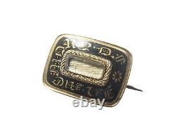 ANTIQUE VICTORIAN ENGLISH 15k GOLD BLACK ENAMEL'IN MEMORY OF' MOURNING BROOCH