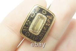 ANTIQUE VICTORIAN ENGLISH 15k GOLD BLACK ENAMEL'IN MEMORY OF' MOURNING BROOCH