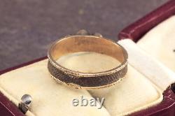 ANTIQUE VICTORIAN ENGLISH 9K GOLD TURQUOISE HAIR MOURNING BAND RING c1860