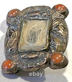 ANTIQUE Victorian 12kt Gold & Coral Cabochon Infant Hair Mourning Brooch
