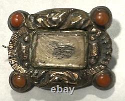 ANTIQUE Victorian 12kt Gold & Coral Cabochon Infant Hair Mourning Brooch