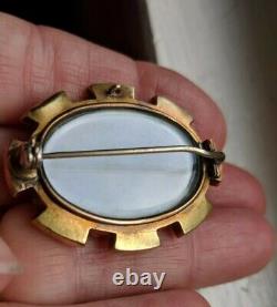 Antique 10k Victorian Mourning Pin Locket Brooch Diamond & Amethysts Glass Back