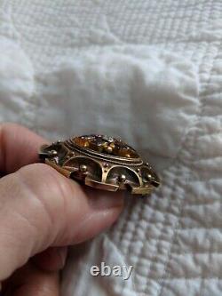 Antique 10k Victorian Mourning Pin Locket Brooch Diamond & Amethysts Glass Back