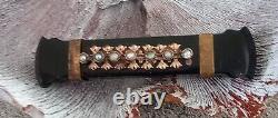 Antique 10k gold and black onyx seed pearl mourning brooch