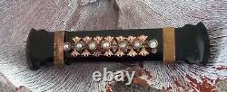 Antique 10k gold and black onyx seed pearl mourning brooch