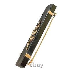 Antique 12K Gold Victorian Mourning Bar Pin Brooch Onyx Seed Pearls Lily Valley