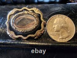 Antique 14k GOLD Victorian Memento Mori Mourning Hair Brooch Funeral Jewlery