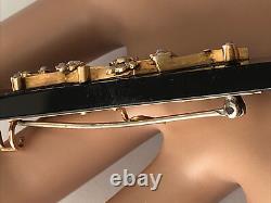 Antique 1800's Victorian Mourning Black Onyx 14k Seed Pearls Bar Pin Brooch