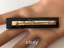 Antique 1800's Victorian Mourning Black Onyx 14k Seed Pearls Bar Pin Brooch