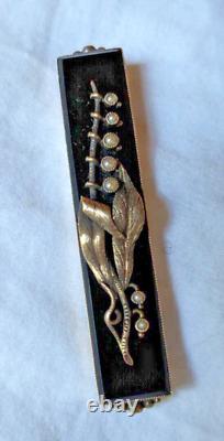 Antique 1870's MID VICTORIAN 14k LILY OF VALLEY Onyx, Seed Pearl mourning brooch