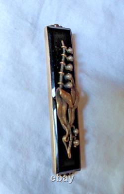 Antique 1870's MID VICTORIAN 14k LILY OF VALLEY Onyx, Seed Pearl mourning brooch