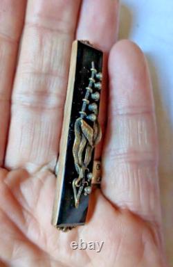 Antique 1870's MID VICTORIAN 14k LILY OF VALLEY Onyx, Seed Pearl mourning brooch