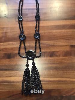 Antique 19c Victorian French Jet Festoon Knotted Mourning Necklacemuseum Piece