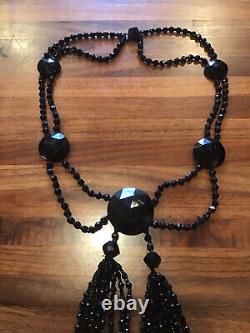 Antique 19c Victorian French Jet Festoon Knotted Mourning Necklacemuseum Piece